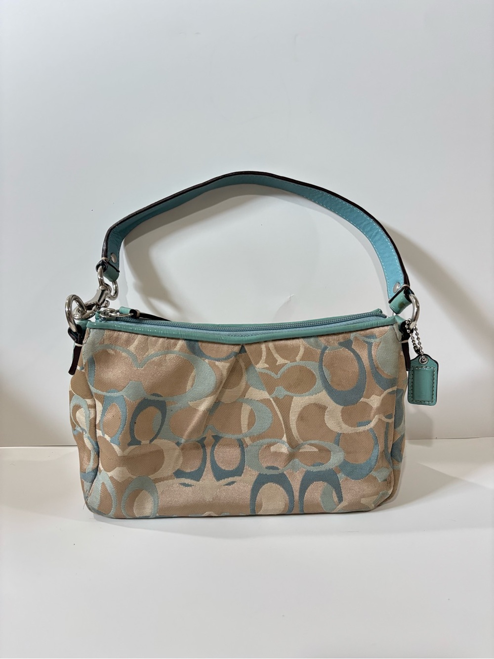 Coach Y2K Blue and Tan Signature Jacquard Shoulder Bag with Leather Tag